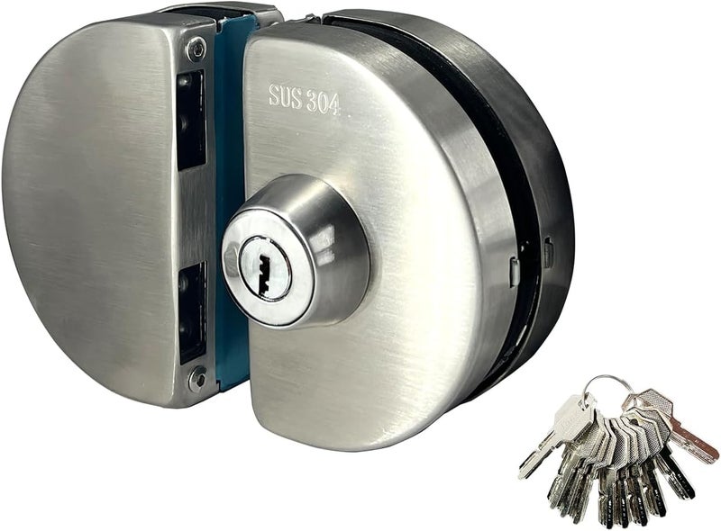 KS Hardware Stainless Steel 304 Grade Anti-Theft Security Double or Single Glass Door Lock with Keys Suitable for 10mm-12mm Glass Thickness - No Drill Holes Needed (Satin Brushed) - Image 2